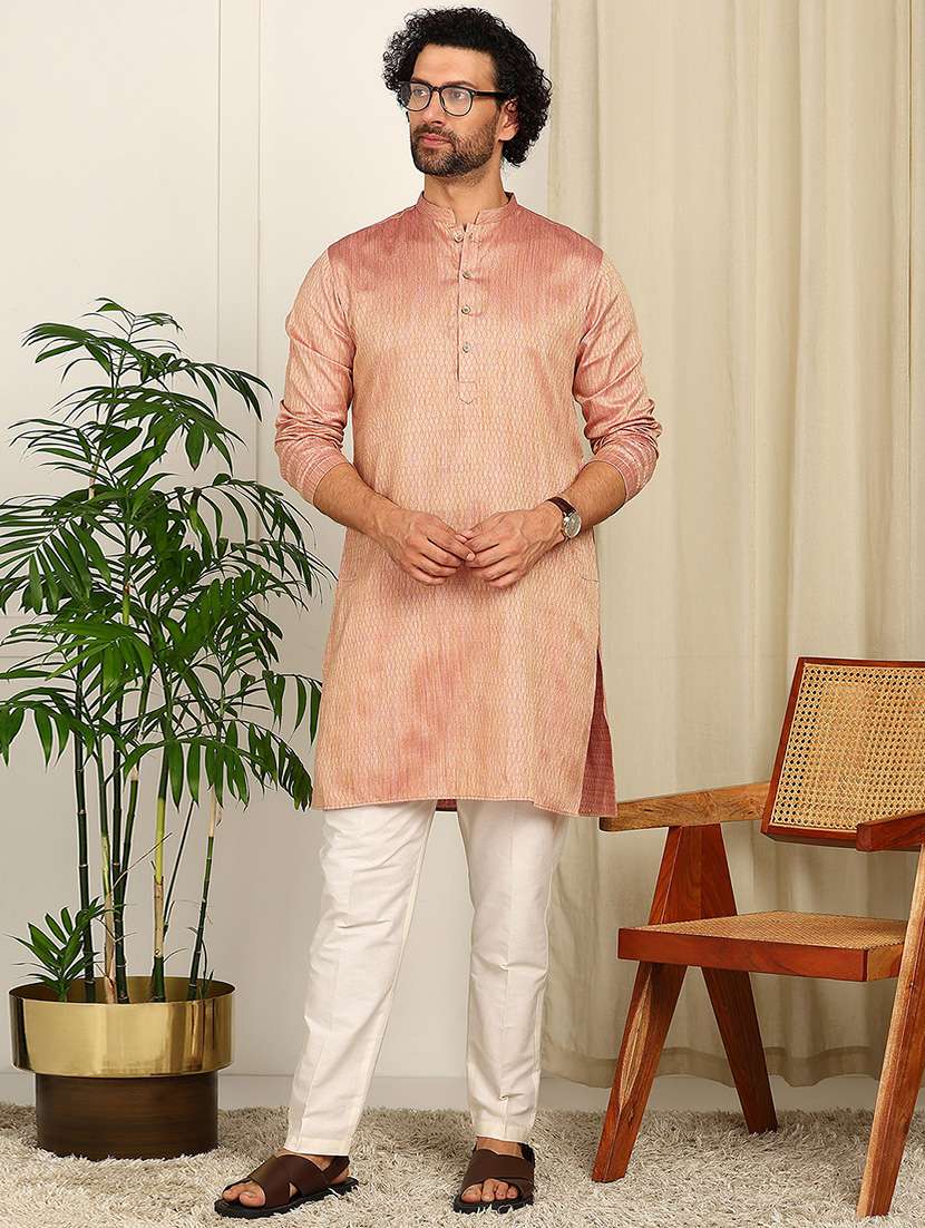 men mandarin neck long sleeve kurta