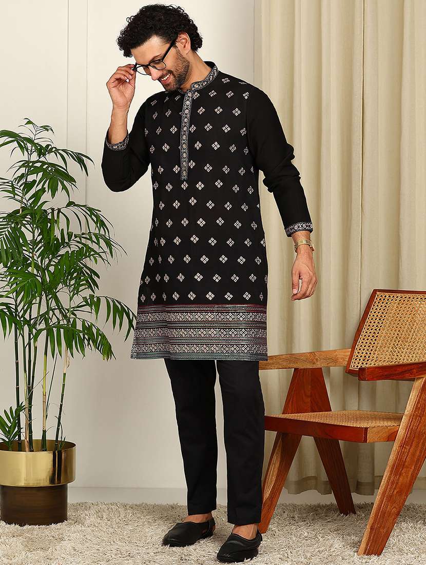 men mandarin neck long sleeve kurta - 22392637 -  Standard Image - 3