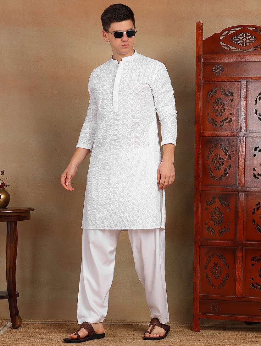 men mandarin neck long sleeve kurta - 22392639 -  Standard Image - 3