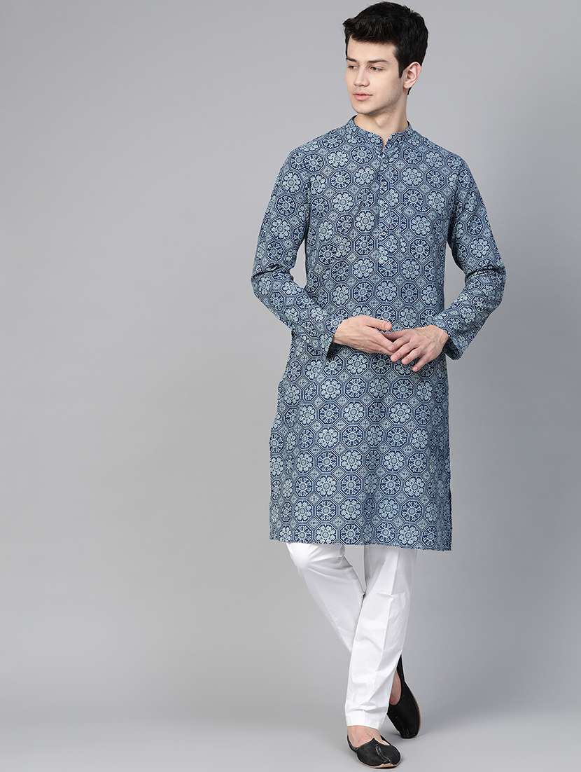 men mandarin neck long sleeve kurta