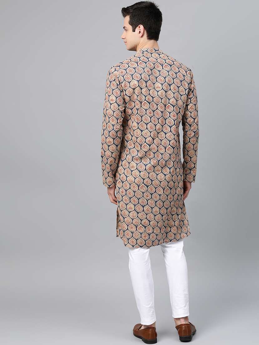 men printed mandarin neck long sleeve kurta - 22392678 -  Standard Image - 3