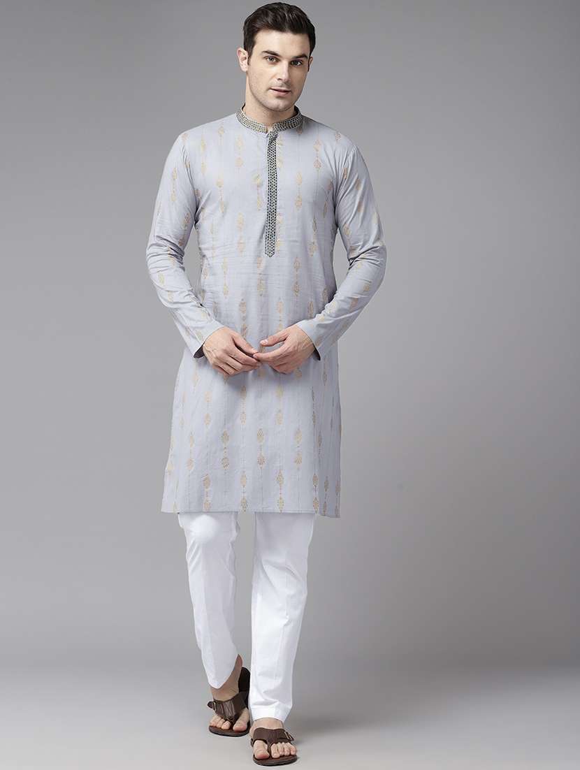 men mandarin neck long sleeve kurta