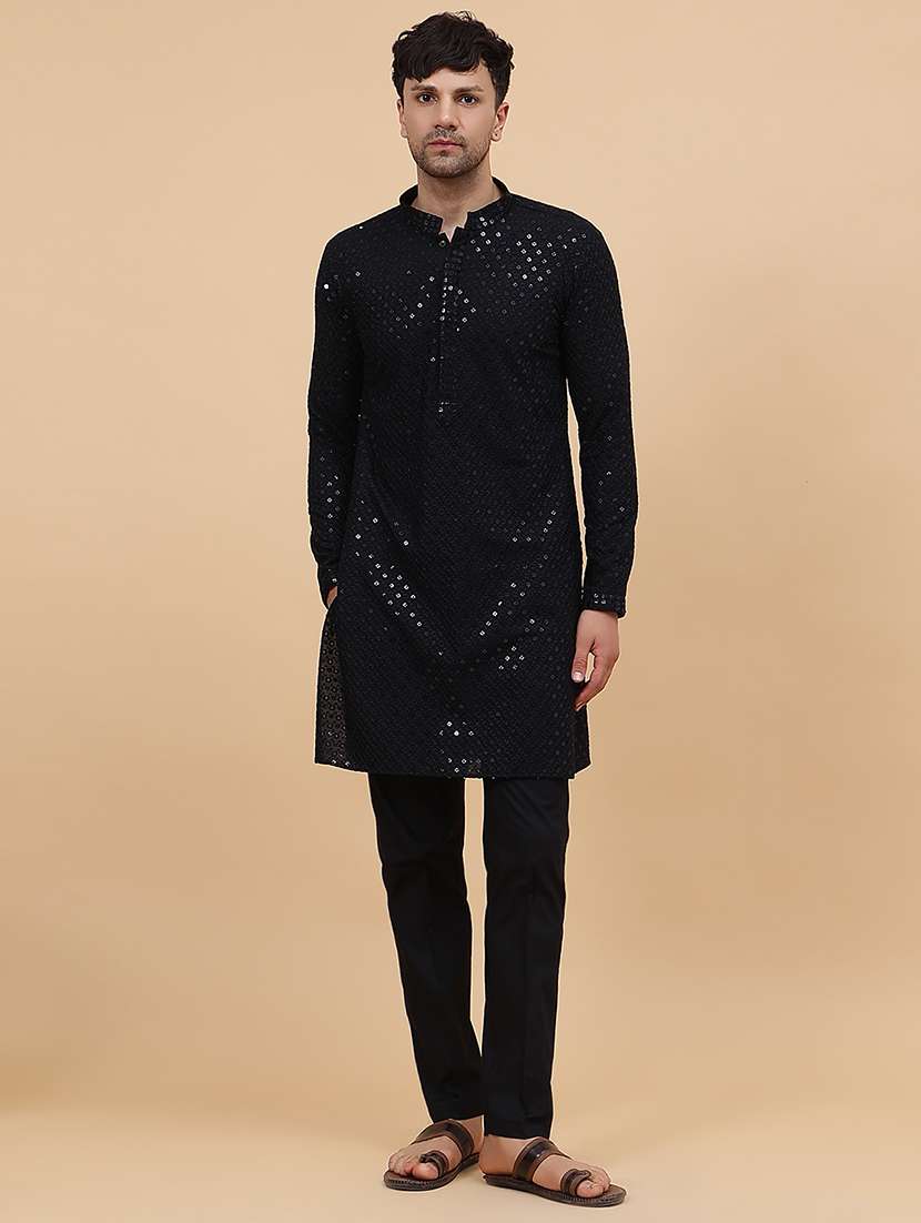 men mandarin neck long sleeve kurta