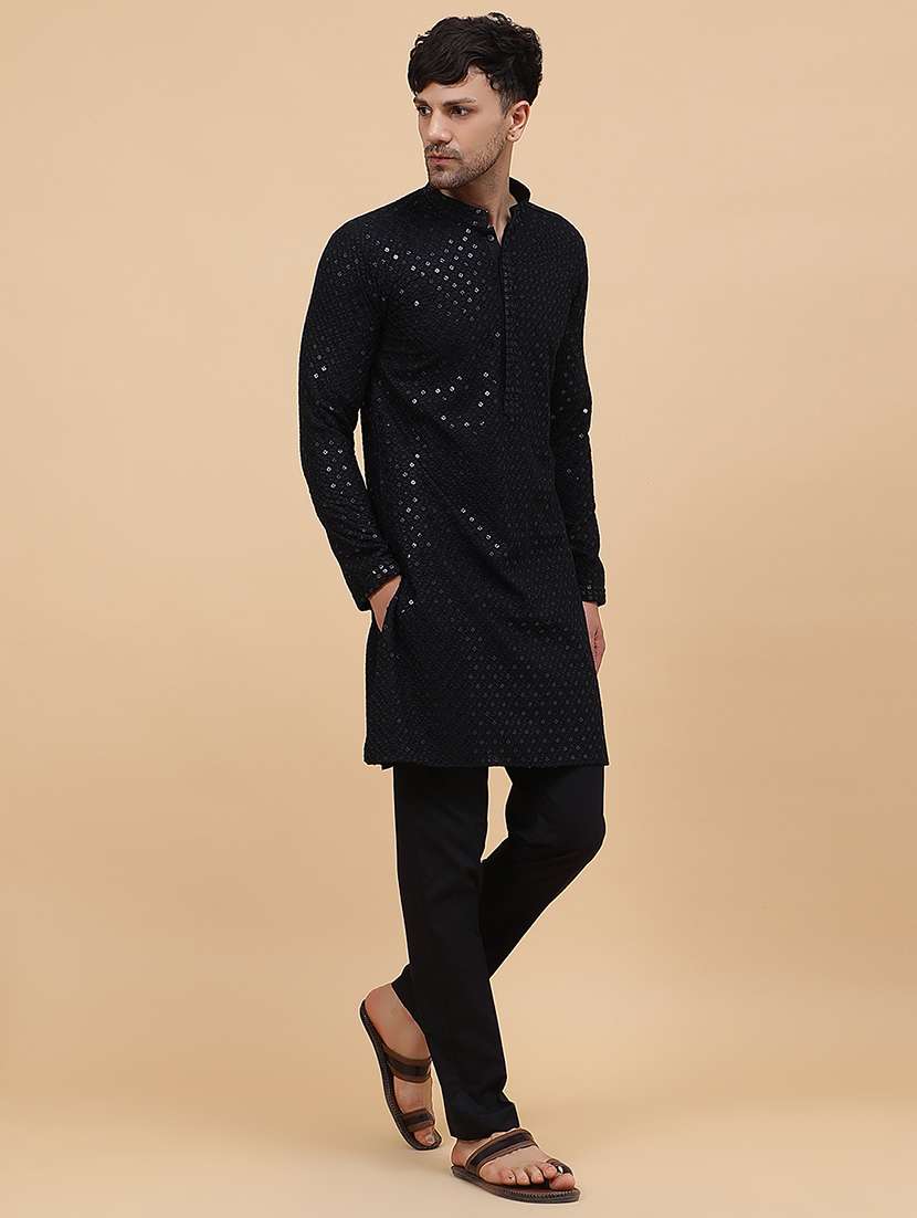 men mandarin neck long sleeve kurta - 22392694 -  Standard Image - 3