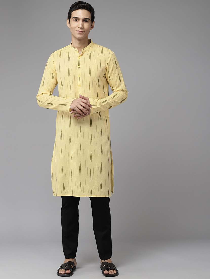 cream cotton long men mandarin neck long sleeve kurta kurta