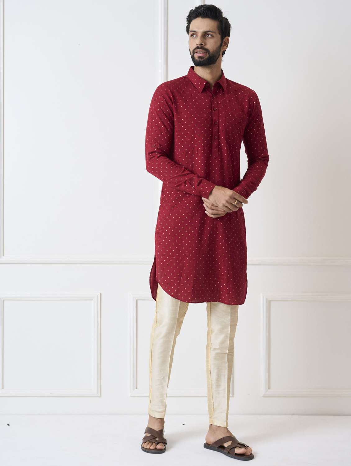 men collared long sleeve pathani kurta - 22392712 -  Standard Image - 3