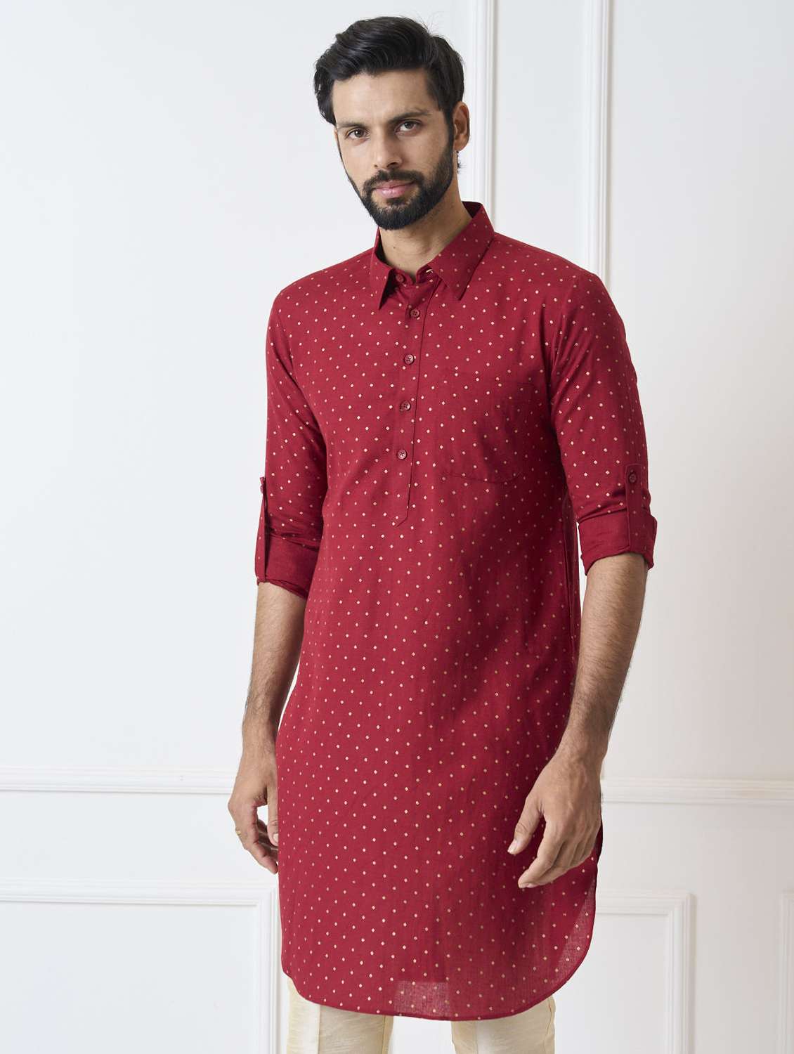 men collared long sleeve pathani kurta - 22392712 -  Standard Image - 5