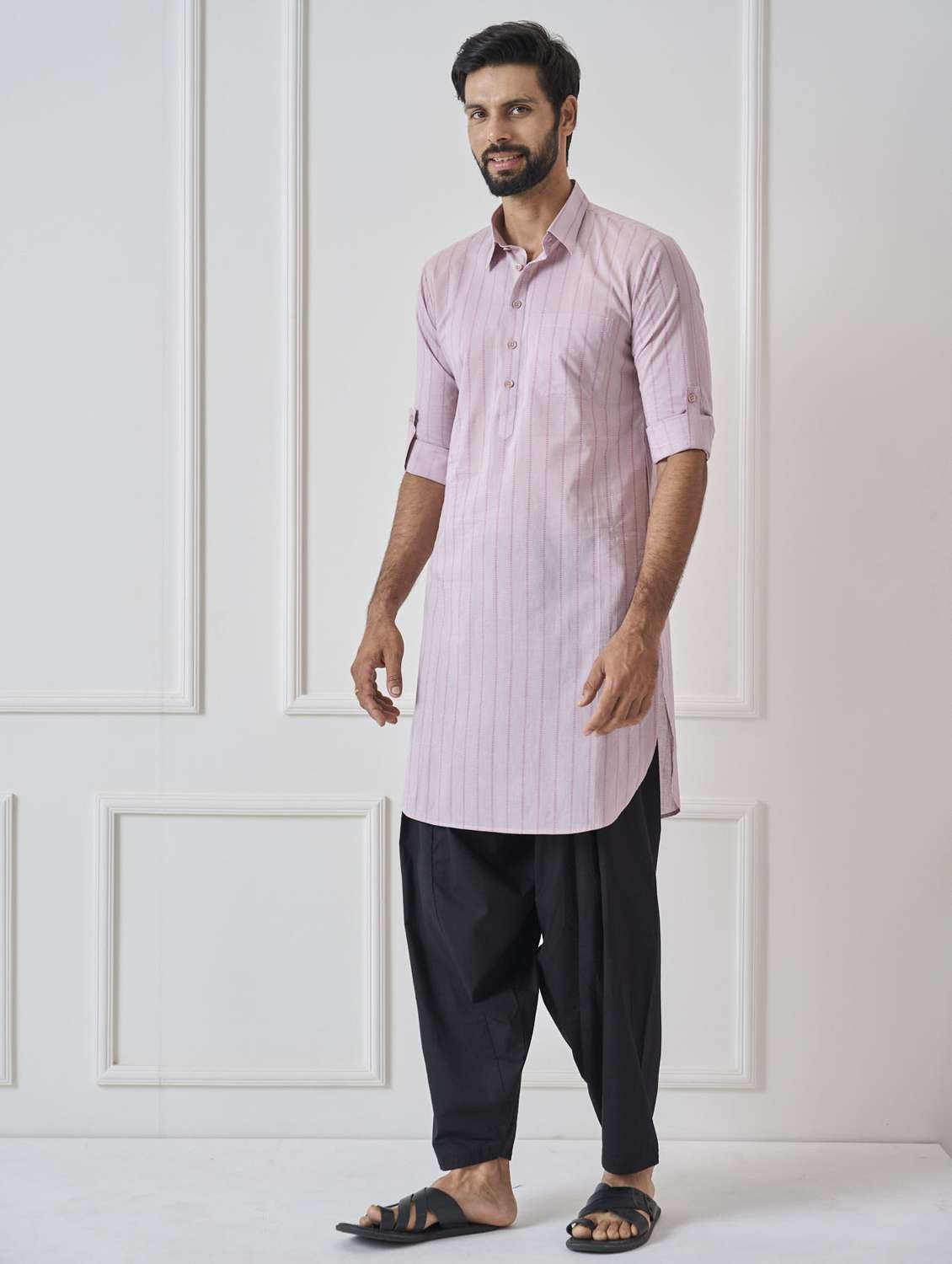 men collared long sleeve pathani kurta - 22392713 -  Standard Image - 3