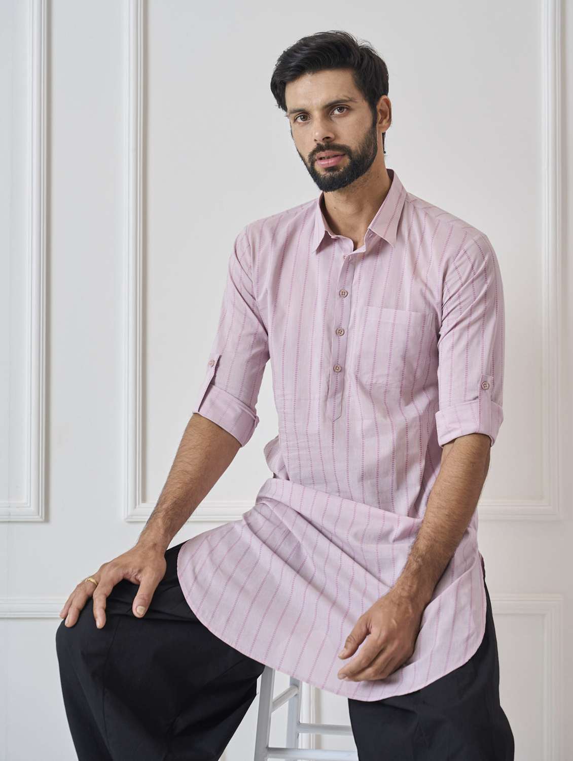 men collared long sleeve pathani kurta - 22392713 -  Standard Image - 5