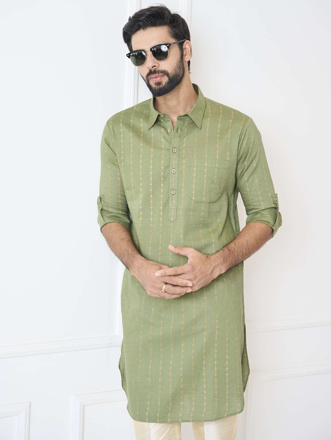 men collared long sleeve pathani kurta - 22392715 -  Standard Image - 3