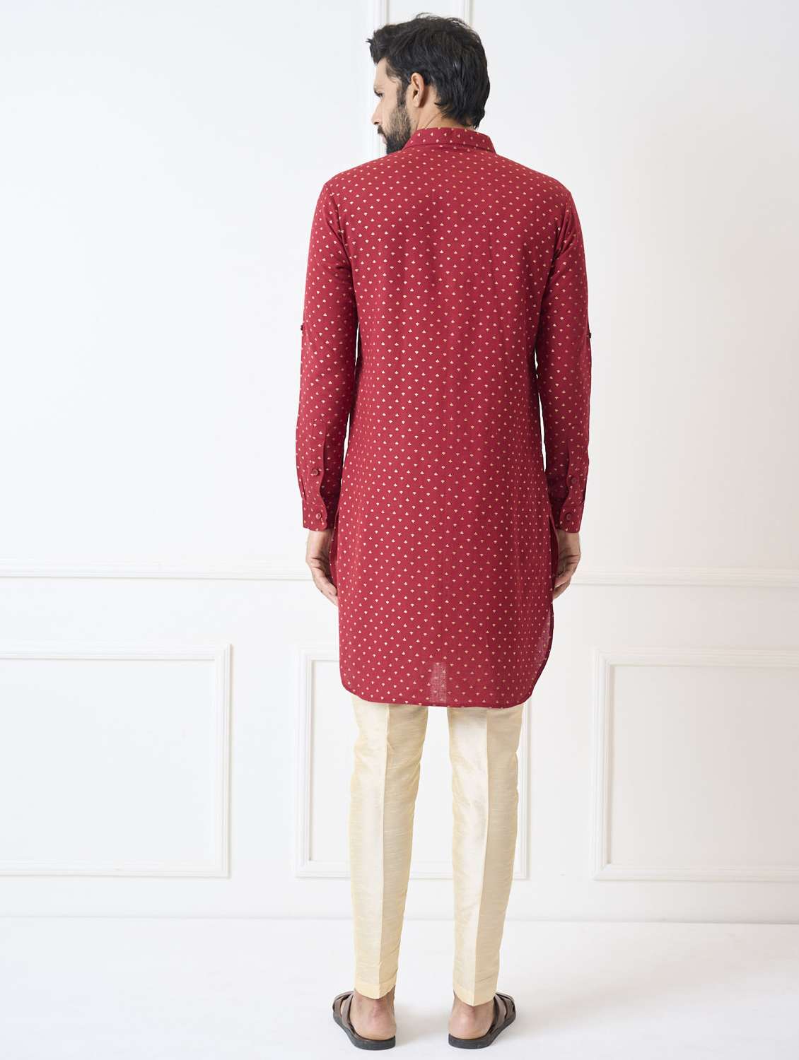men printed mandarin neck long kurta - 22392716 -  Standard Image - 3