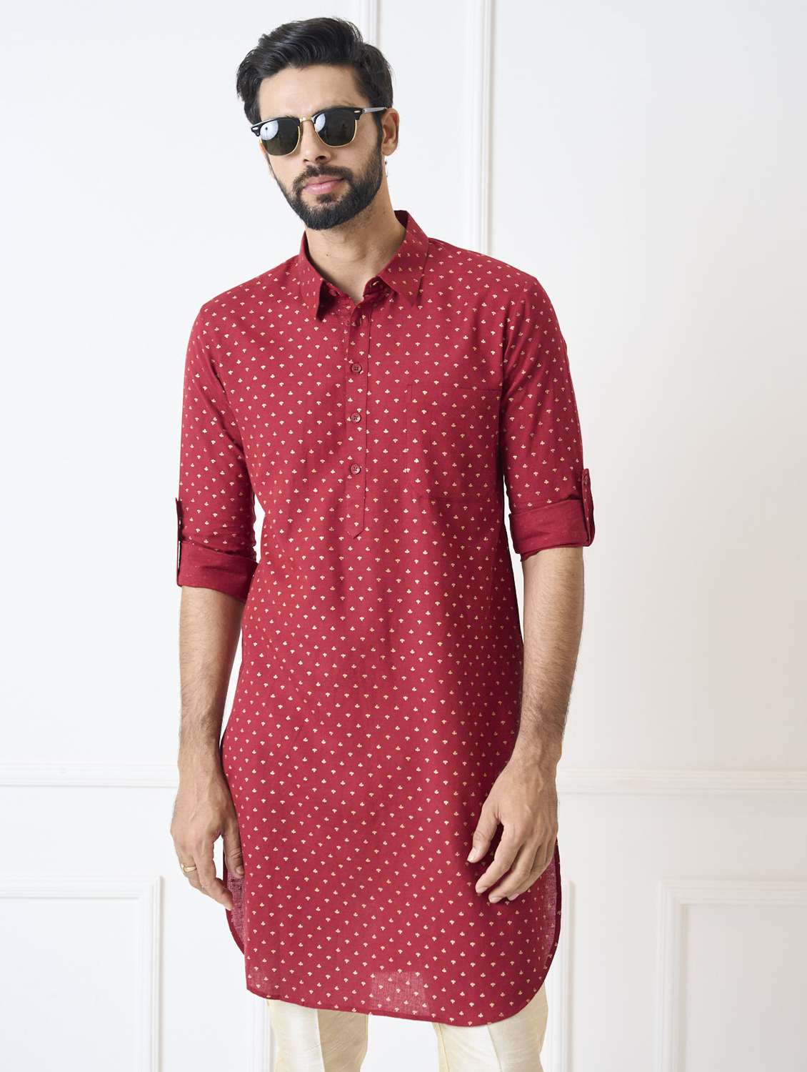 men printed mandarin neck long kurta - 22392716 -  Standard Image - 5