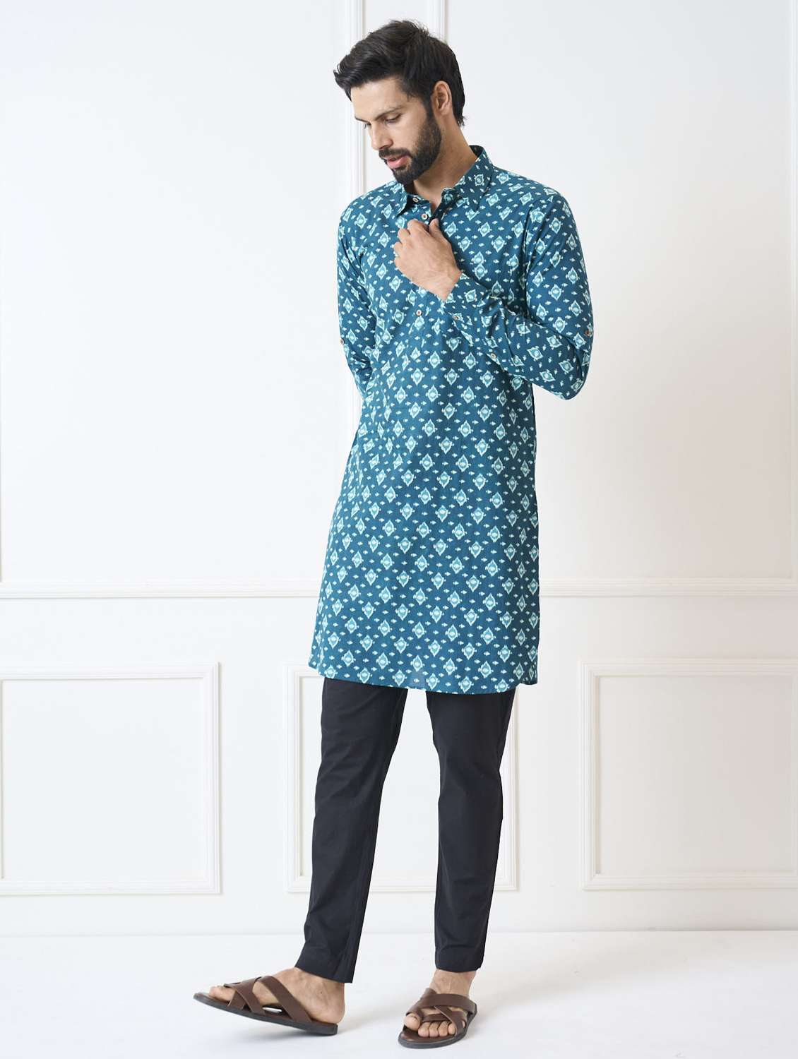 men printed long sleeve pathani kurta - 22392726 -  Standard Image - 3