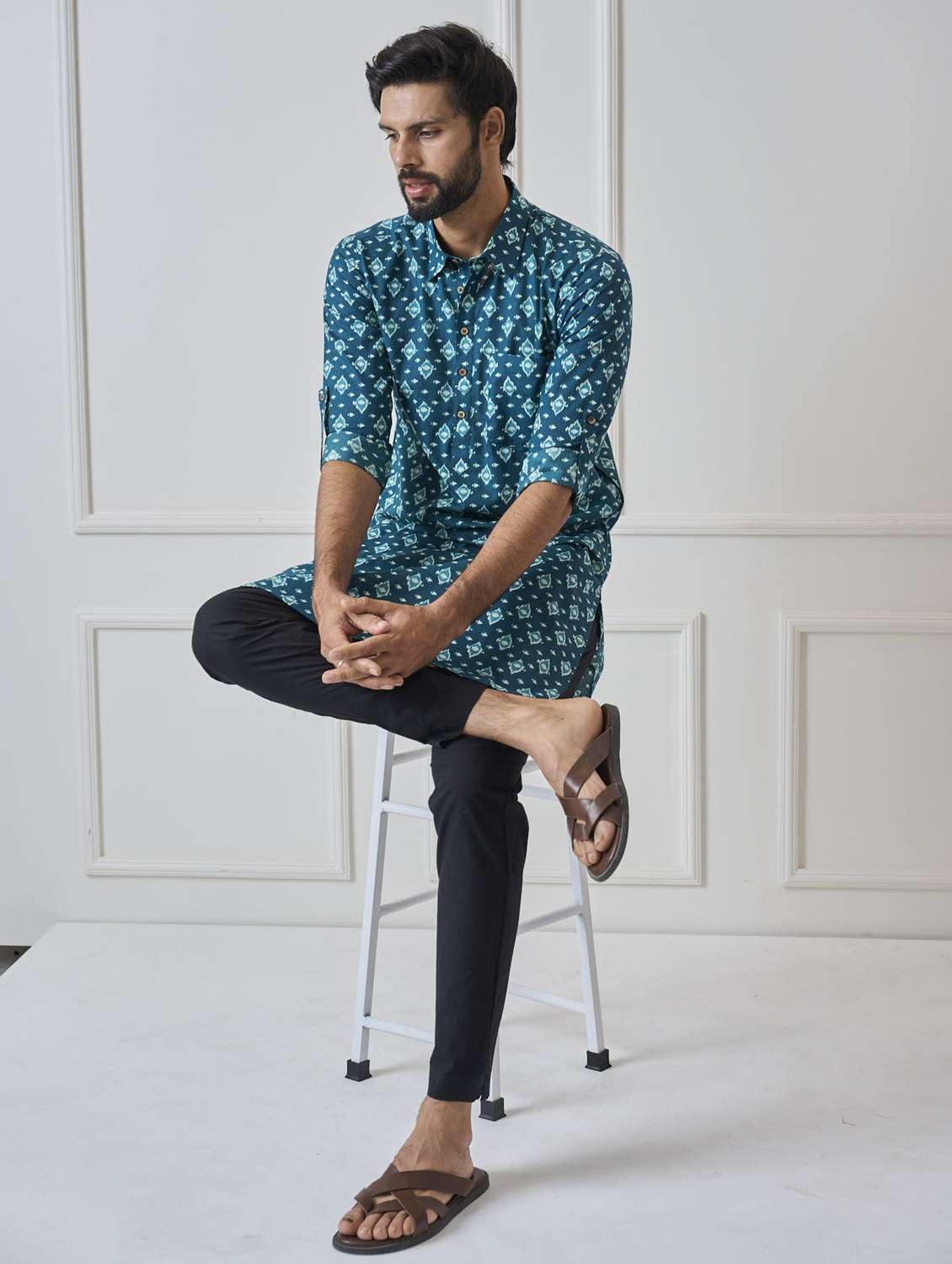 men printed long sleeve pathani kurta - 22392726 -  Standard Image - 5