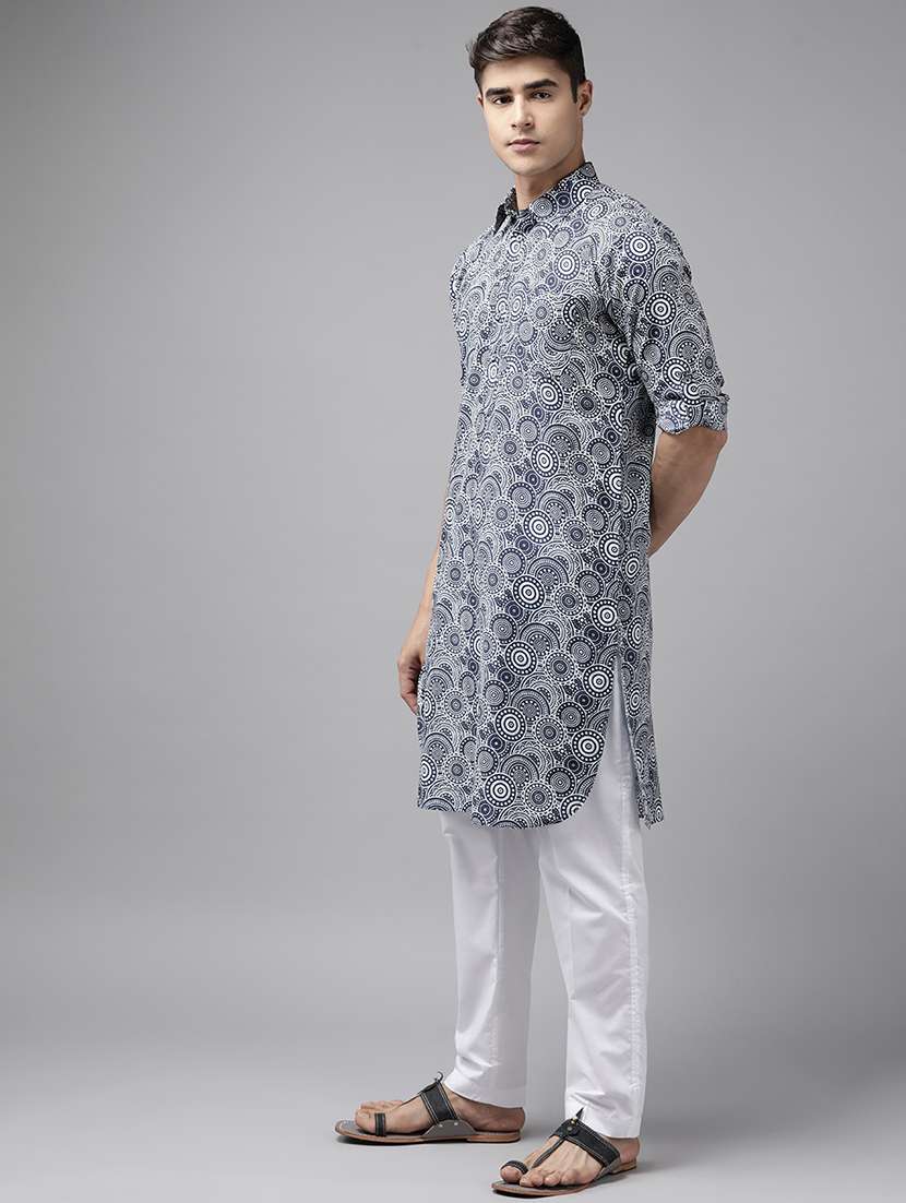 men printed long sleeve pathani kurta - 22392733 -  Standard Image - 3