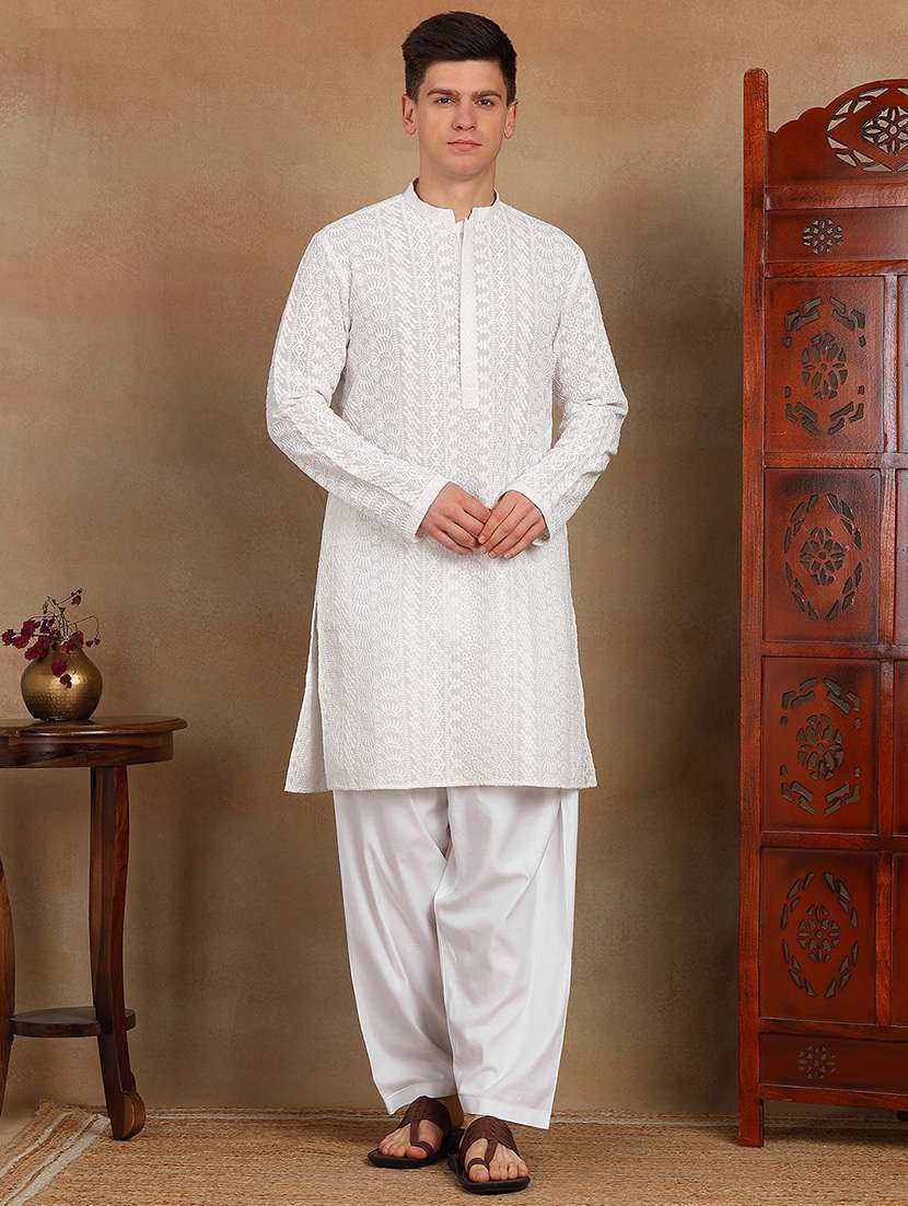 men mandarin neck long sleeve kurta