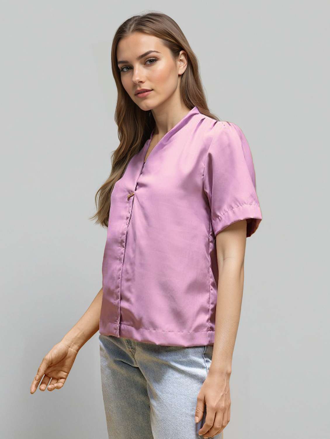 women solid puff sleeve straight top - 22392764 -  Standard Image - 3