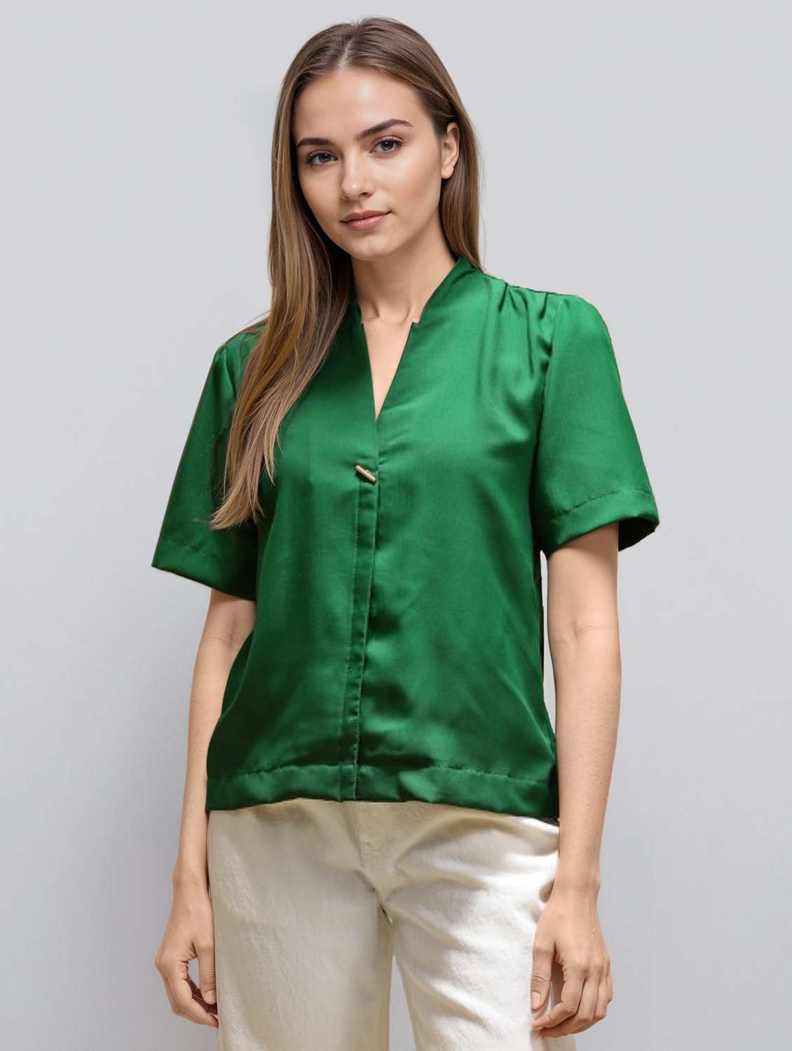 women solid puff sleeve straight top