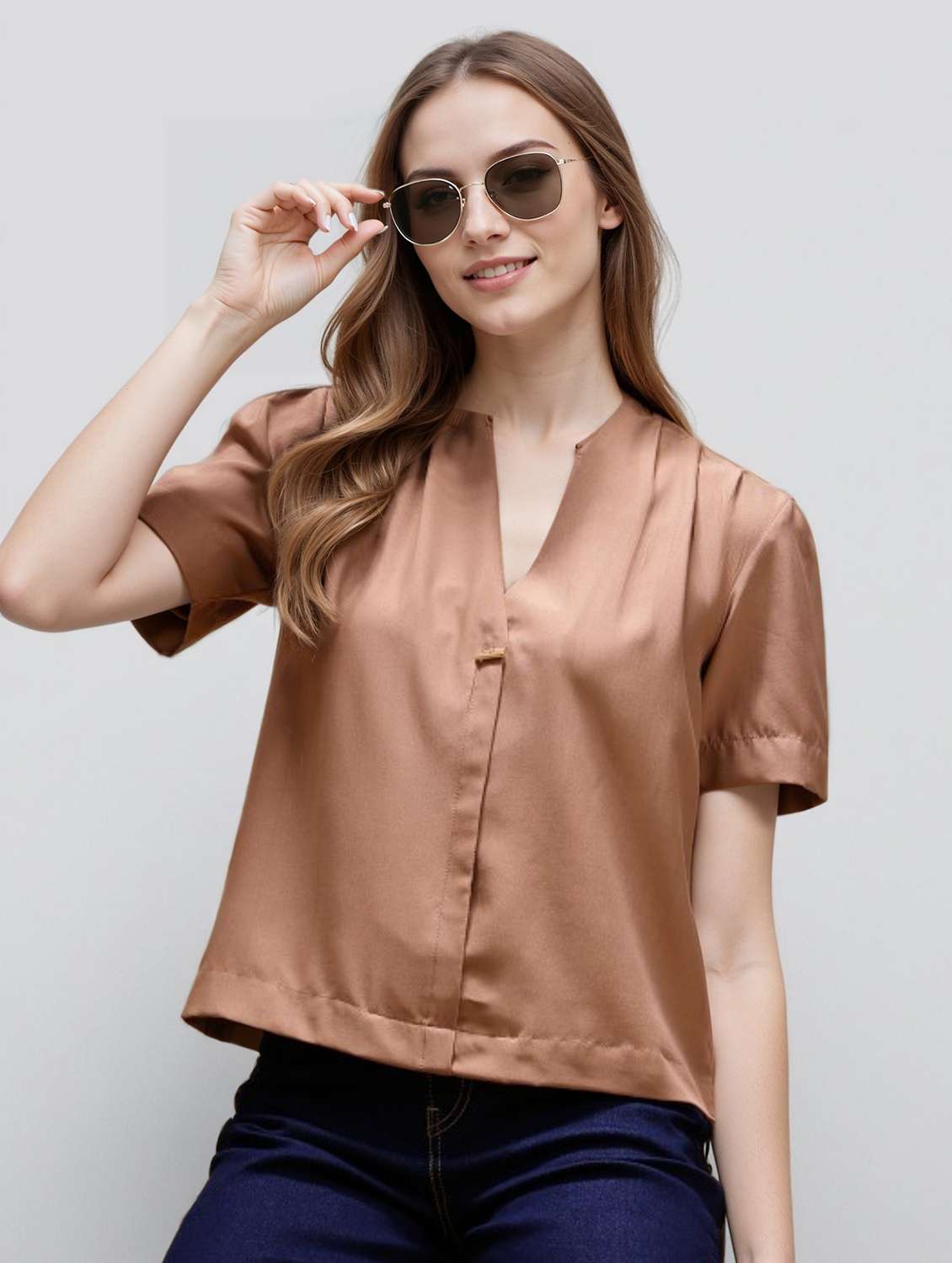 women solid puff sleeve straight top