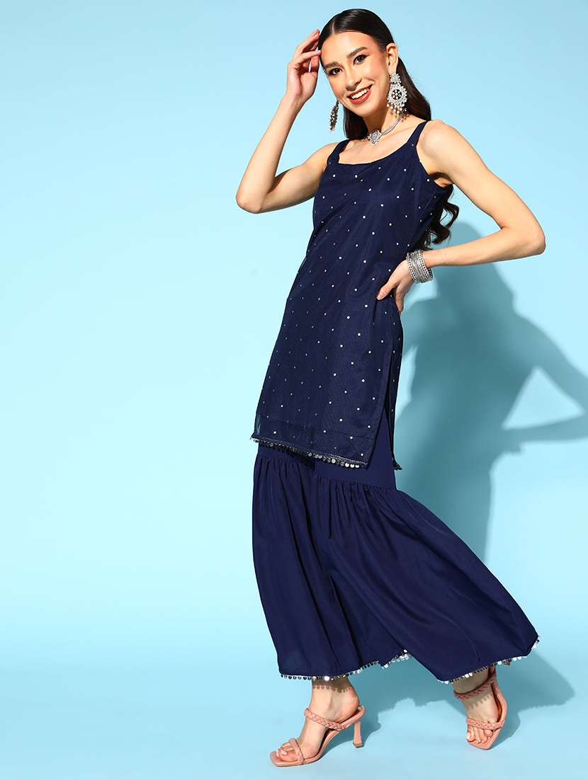women printed sleeveless kurta sharara with dupatta set - 22392778 -  Standard Image - 3