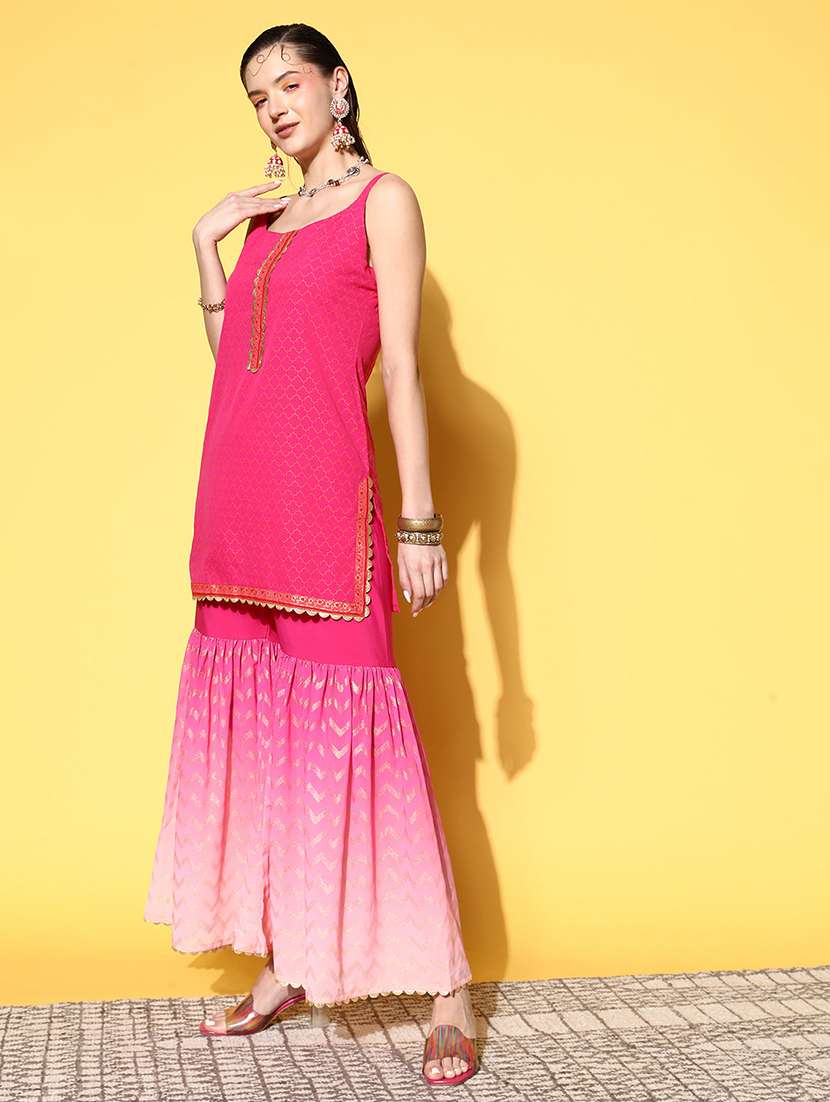 women printed sleeveless kurta sharara with dupatta set - 22392780 -  Standard Image - 3