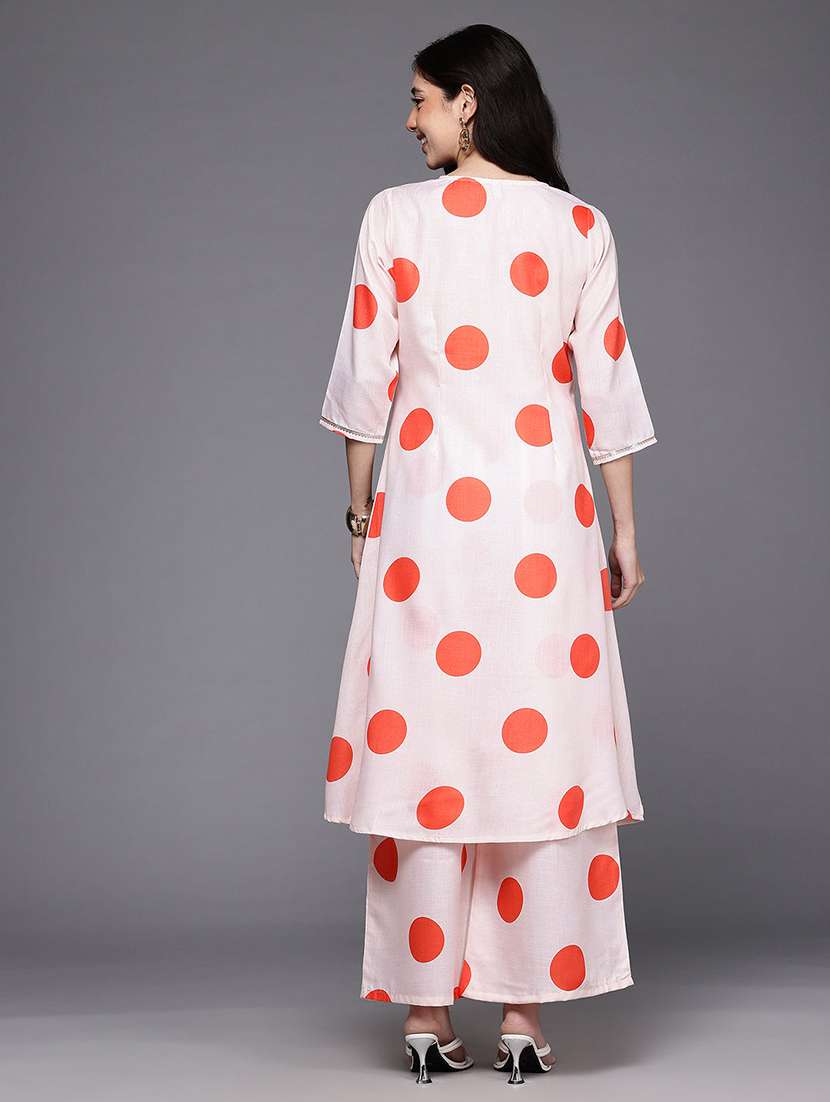 women polka dot three quarter sleeve kurta palazzo set - 22392793 -  Standard Image - 3