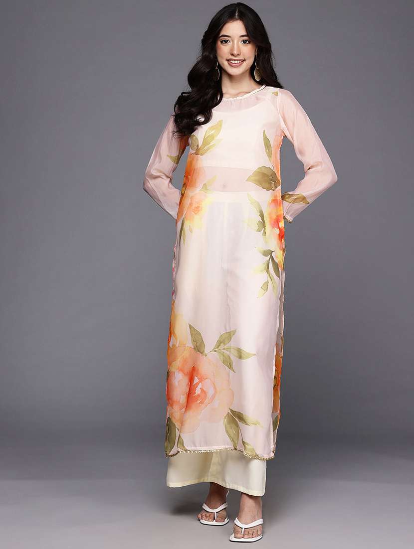 women floral long sleeve kurta palazzo set