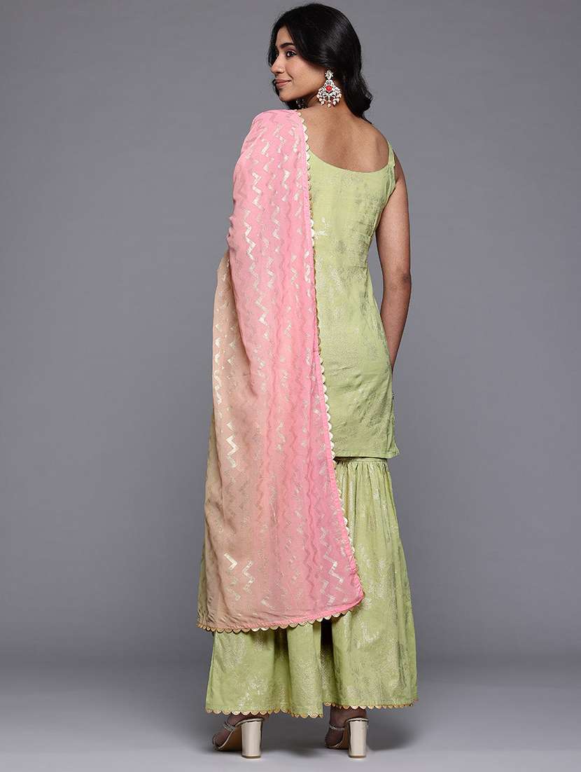 women printed sleeveless kurta sharara with dupatta set - 22392802 -  Standard Image - 3