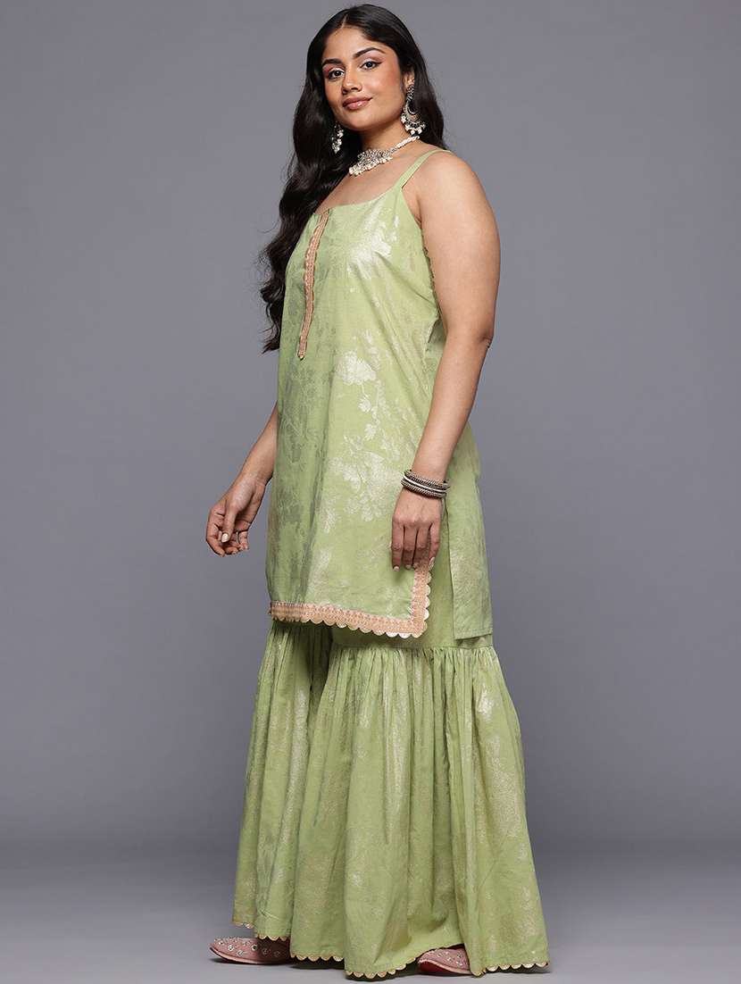 women printed sleeveless kurta sharara with dupatta set - 22392824 -  Standard Image - 3