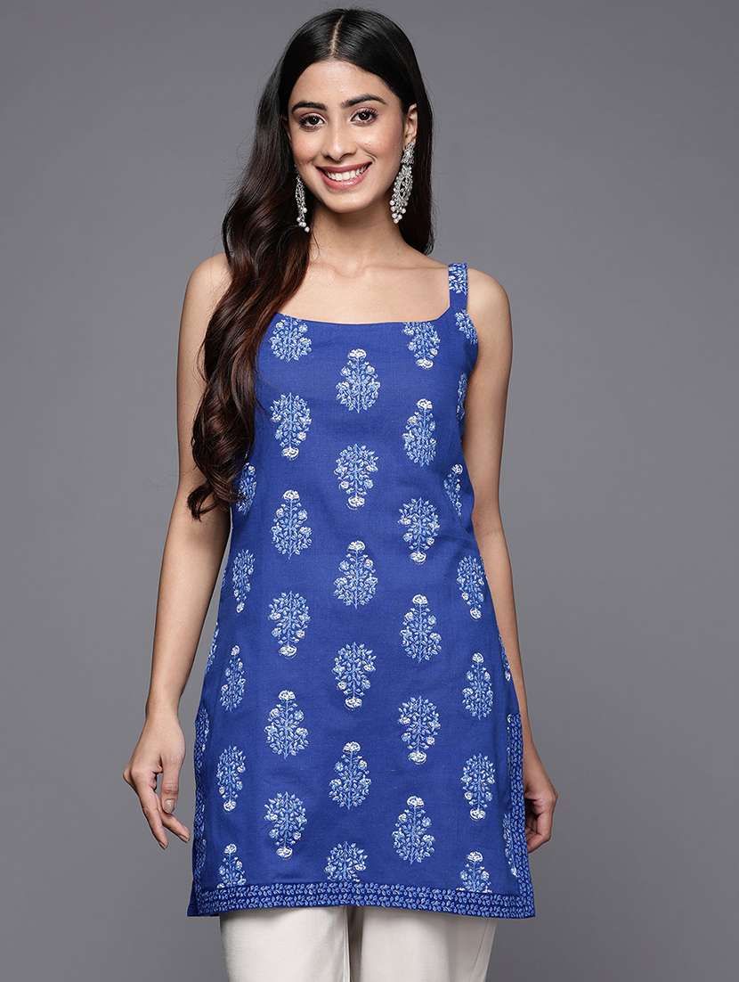 women printed sleeveless straight kurti