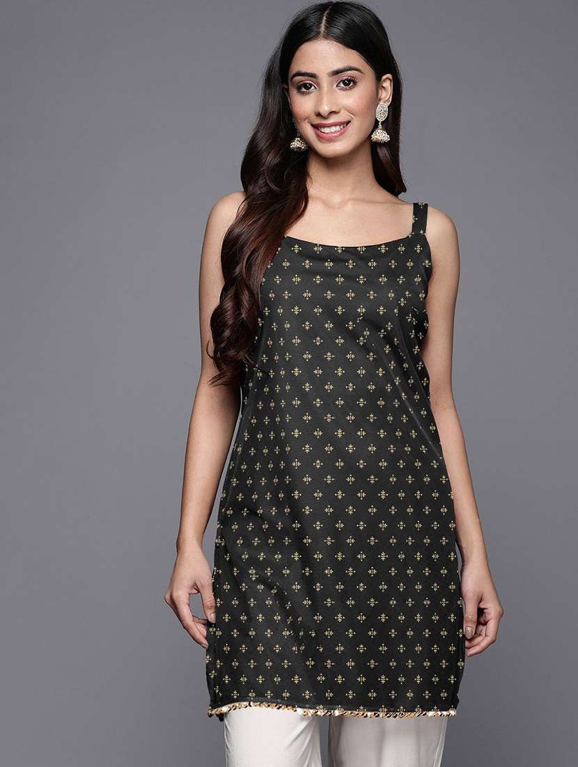 women printed sleeveless straight kurti