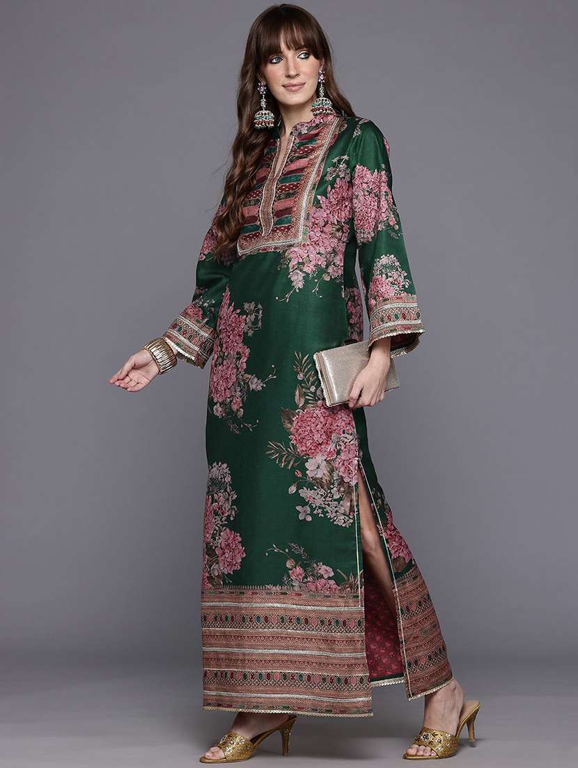 women floral long sleeve straight kurta