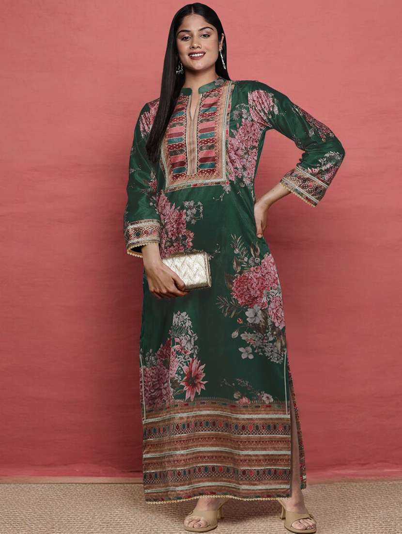 women floral long sleeve straight kurta