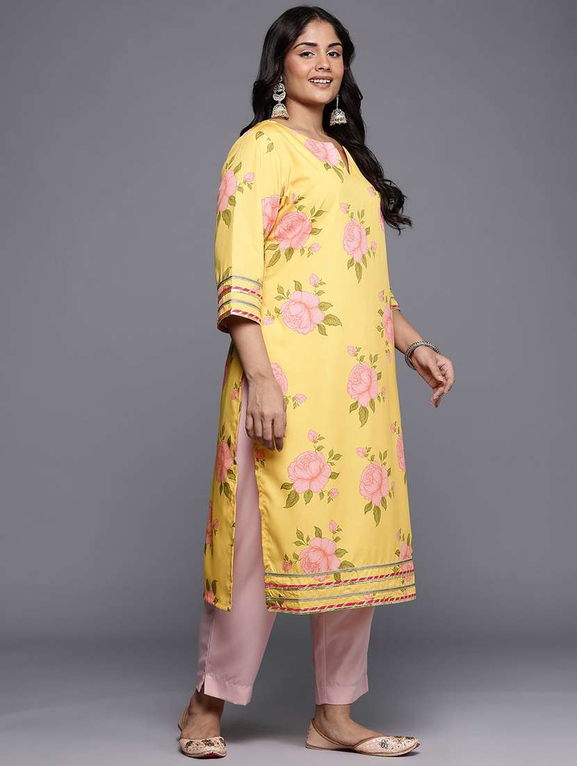 women floral printed three quarter sleeve straight kurta - 22392845 -  Standard Image - 3