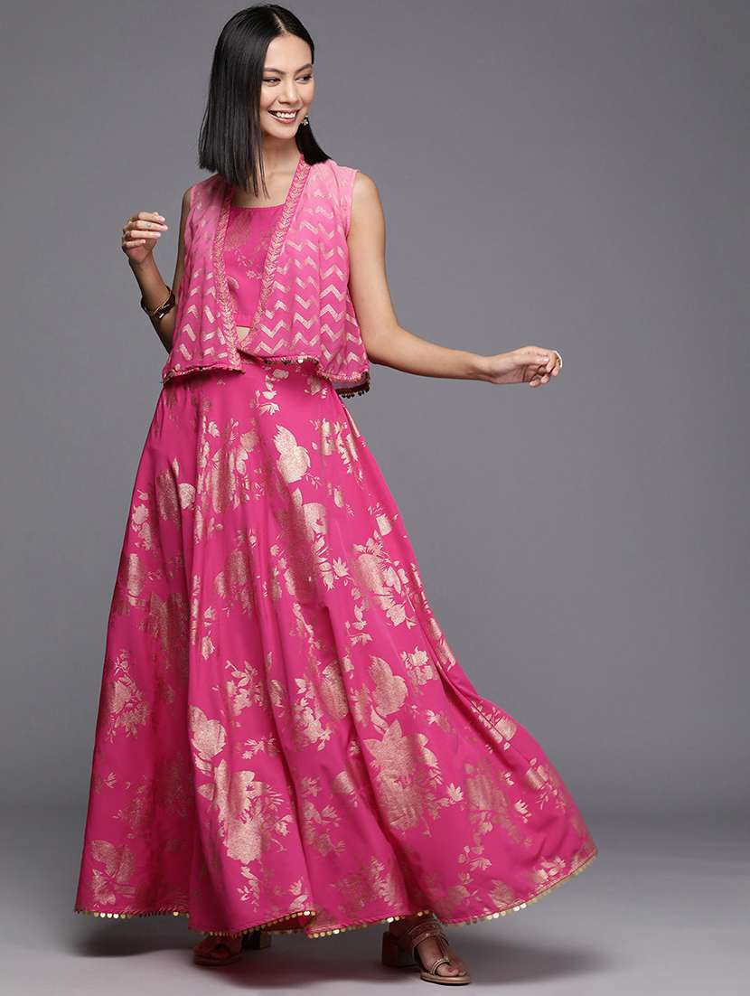 women printed sleeveless skirt top set