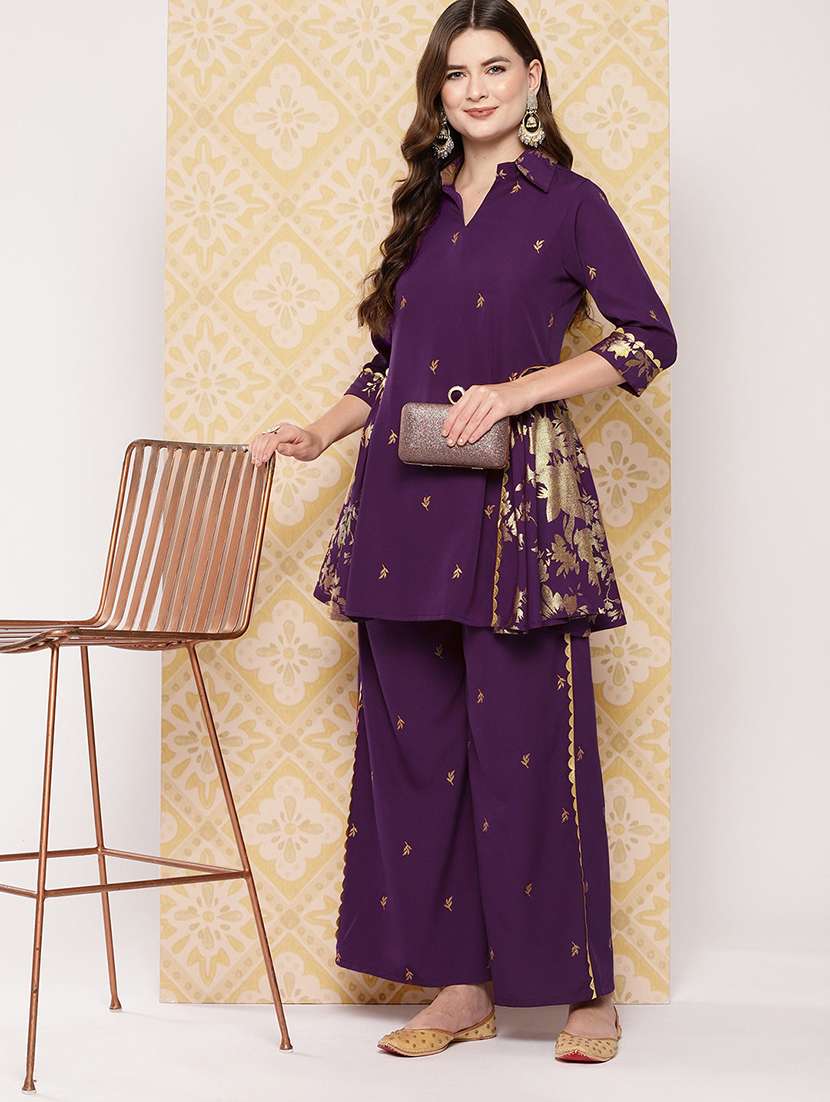 women printed three quarter sleeve ethnic co-ord set