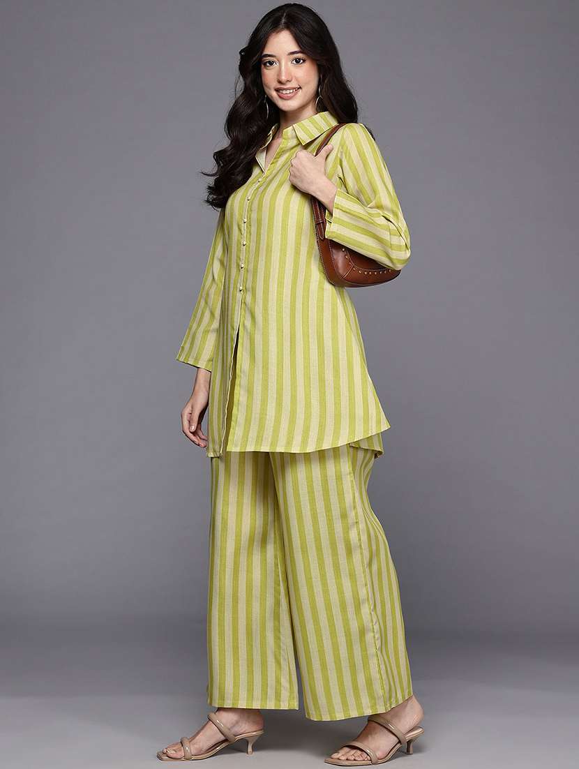 women striped long sleeve ethnic co-ord set