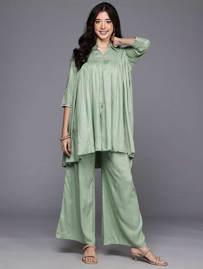 women printed three quarter sleeve ethnic co-ord set