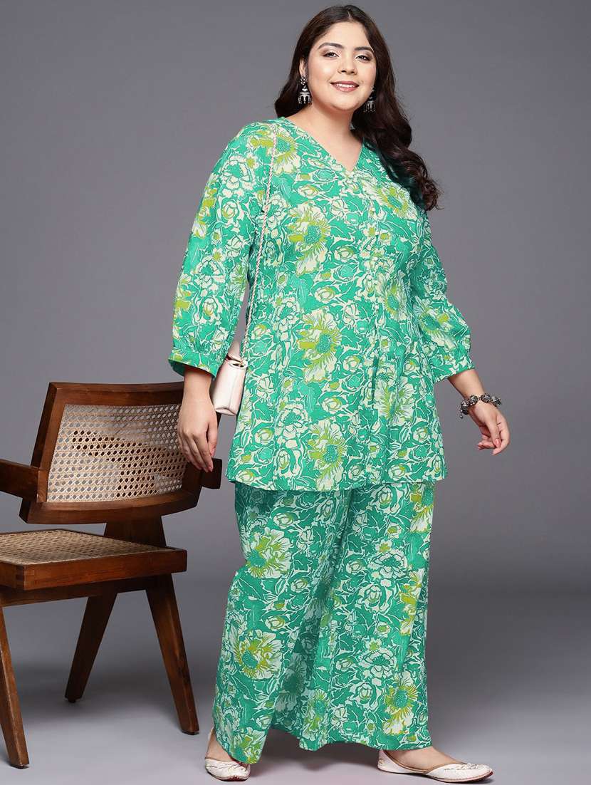 women plus size floral long sleeve ethnic co-ord set