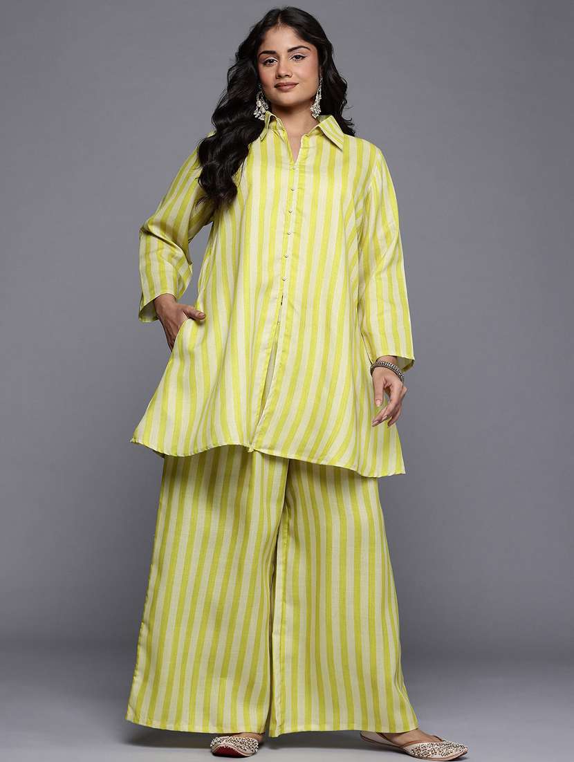 women plus size striped long sleeve ethnic co-ord set