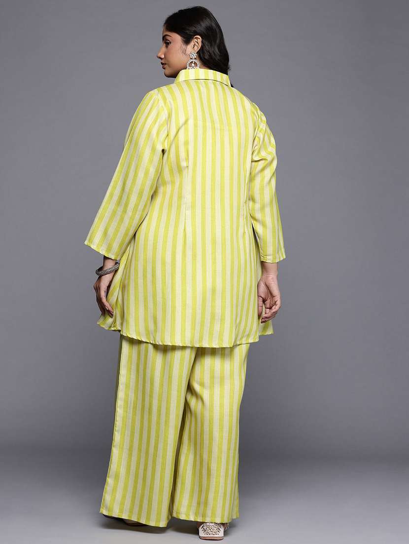 women plus size striped long sleeve ethnic co-ord set - 22392867 -  Standard Image - 3