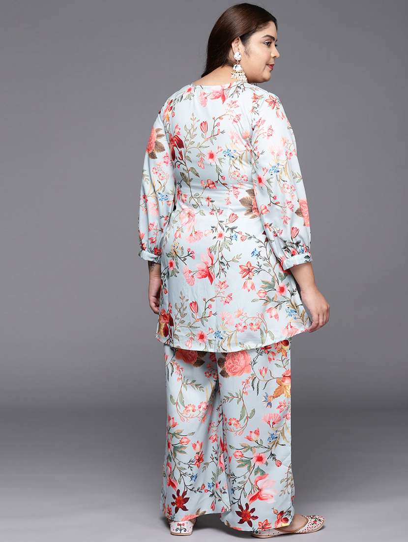 women plus size floral long sleeve ethnic co-ord set - 22392869 -  Standard Image - 3