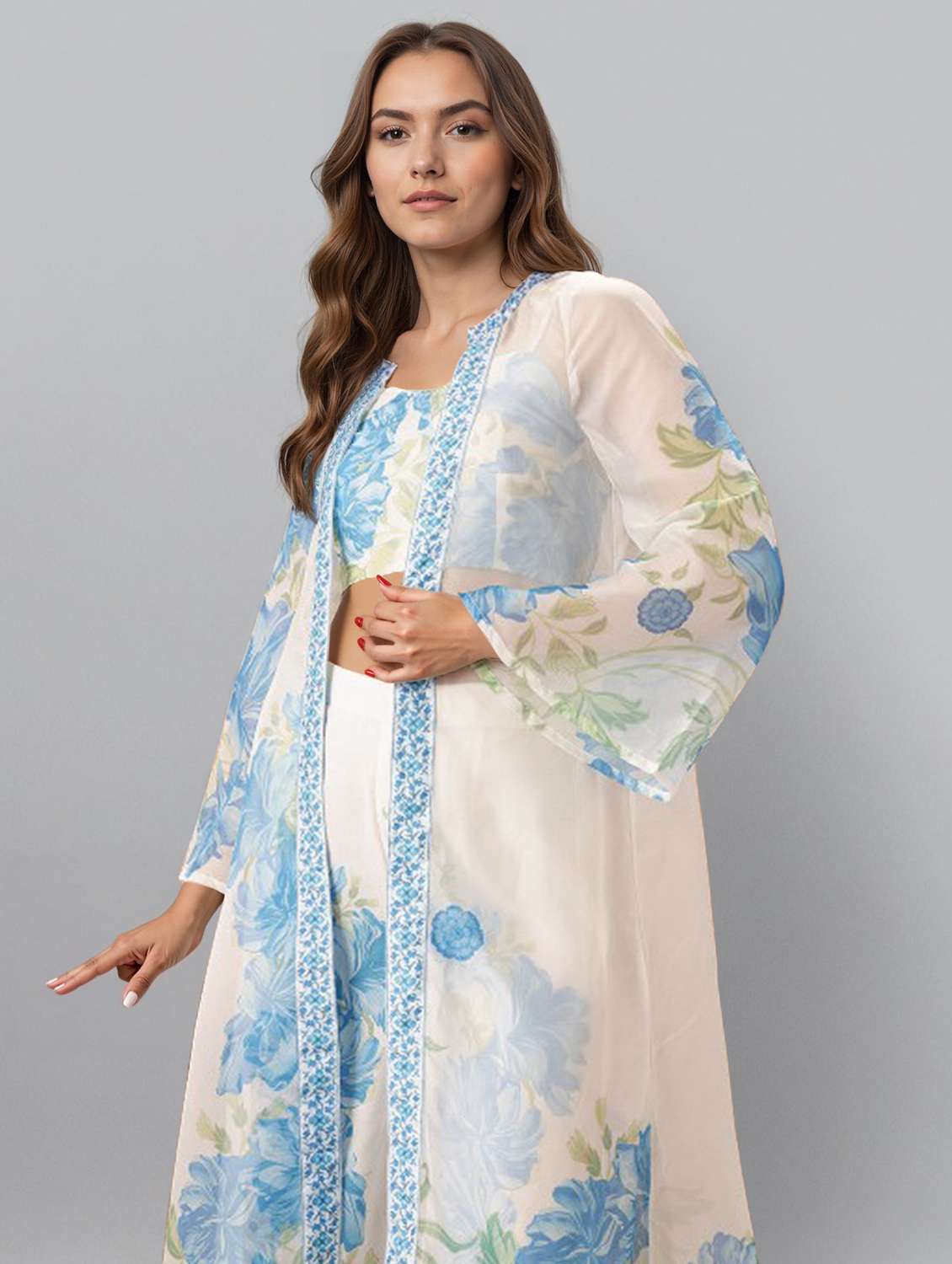 women printed long sleeve fusion set - 22392874 -  Standard Image - 3