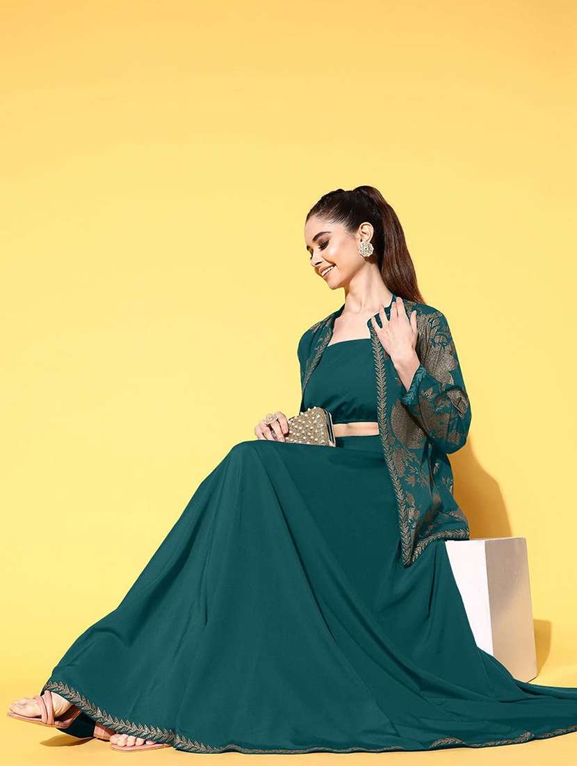 women printed three quarter sleeve skirt top set - 22392876 -  Standard Image - 3