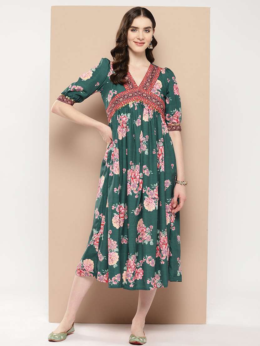 women floral v neck neck ethnic dress