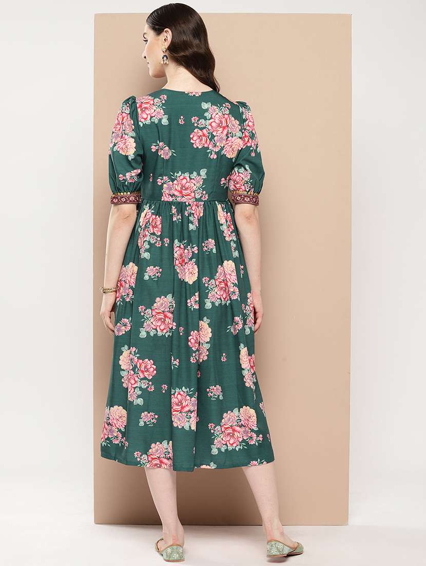 women floral v neck neck ethnic dress - 22392887 -  Standard Image - 3