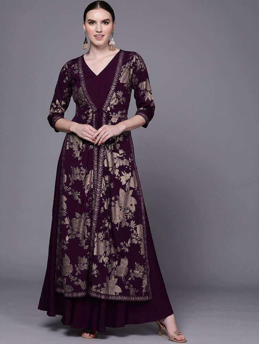 women printed three quarter sleeve ethnic dress