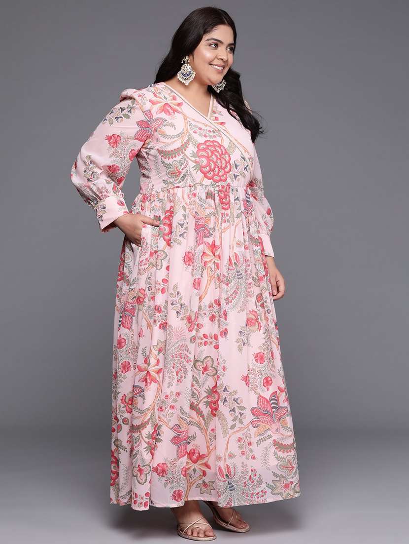 women plus size floral long sleeve ethnic dress - 22392904 -  Standard Image - 3
