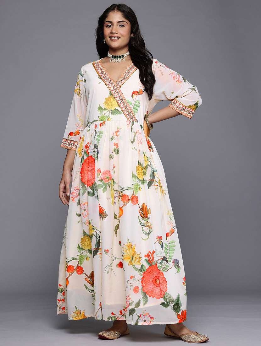 women plus size floral three quarter sleeve ethnic dress