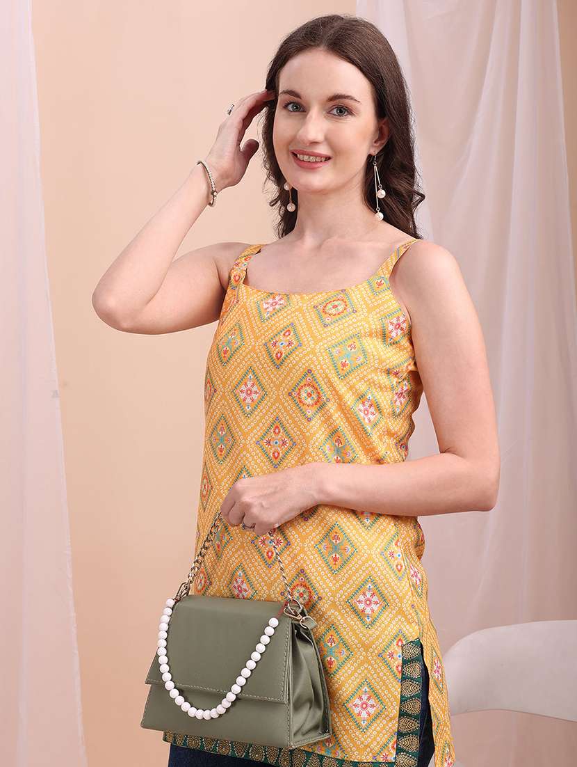 women printed sleeveless straight kurti